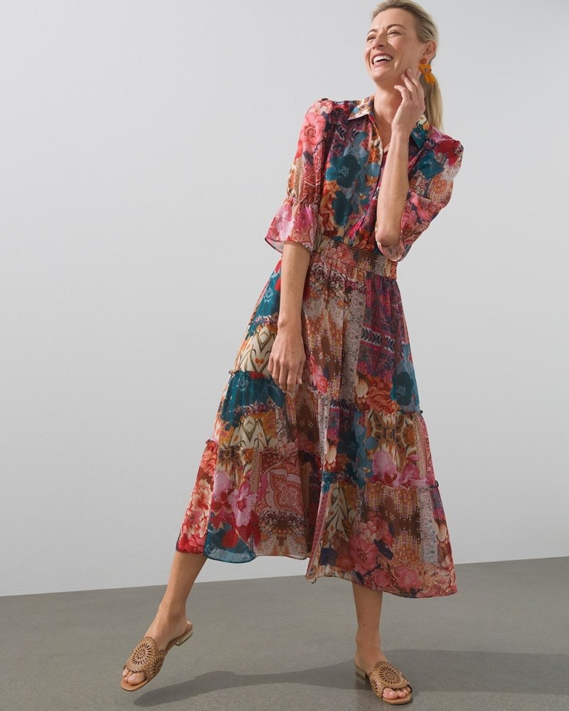 Tapestry Print Tiered Ruffle Dress Very Cherry