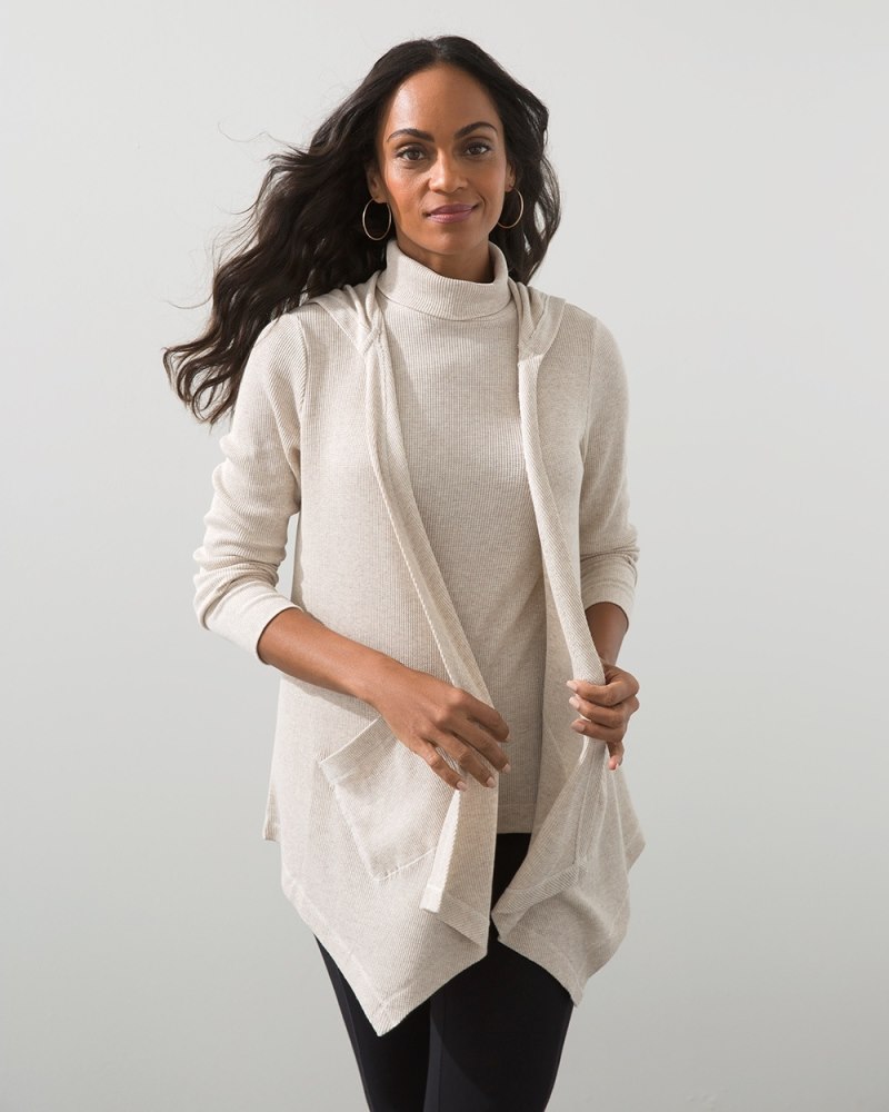 Zenergy Waffle Knit Cardigan Natural Tan Heather