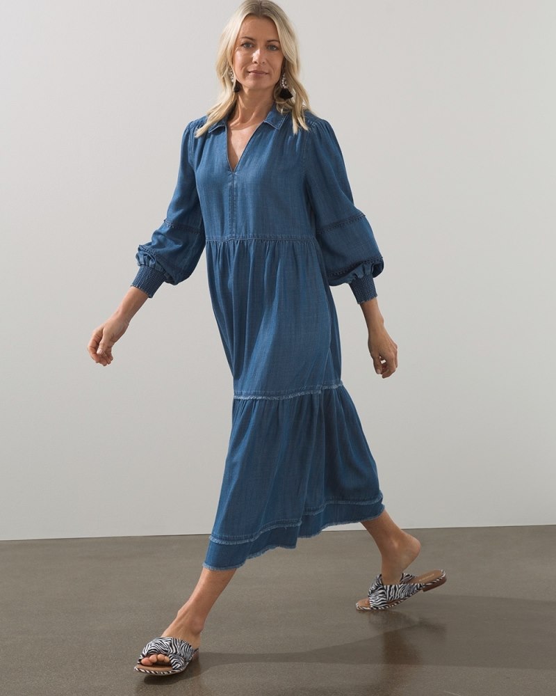 Tencel Fray Detail Tunic Dress Vintage Wash