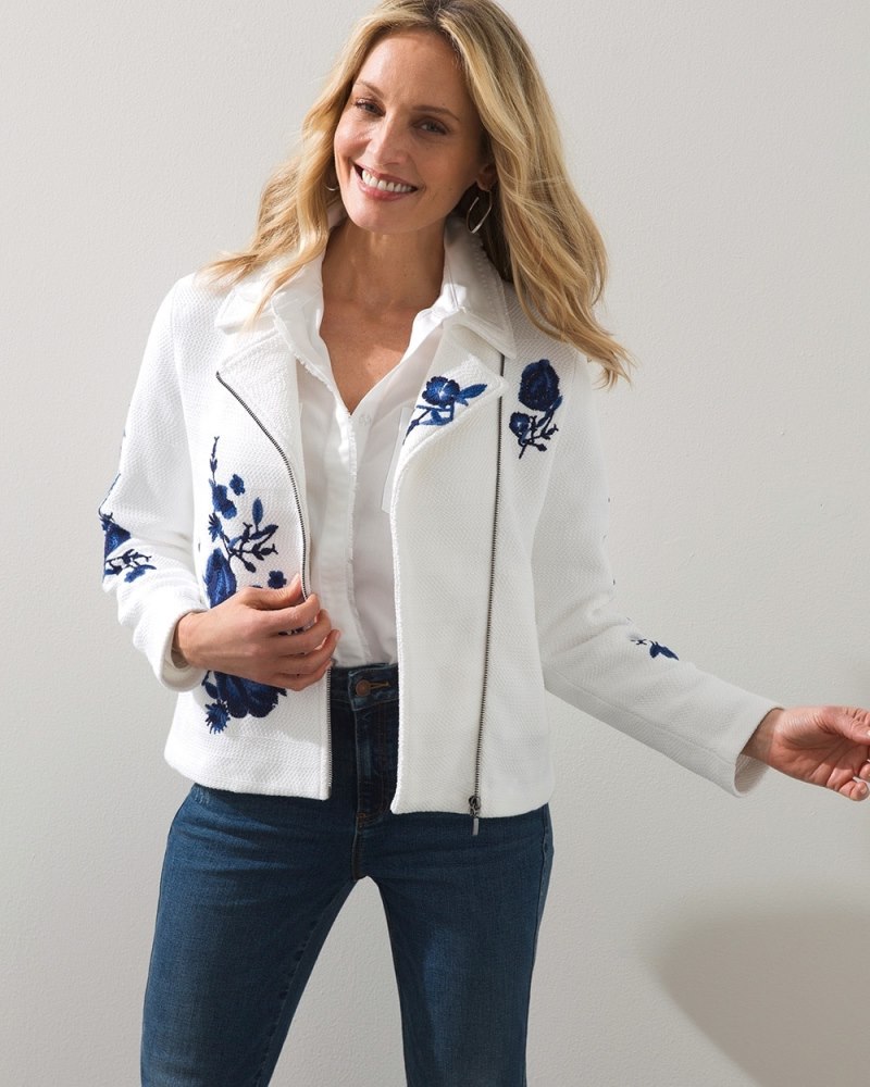 Embroidered Floral Cardigan Jacket Ecru