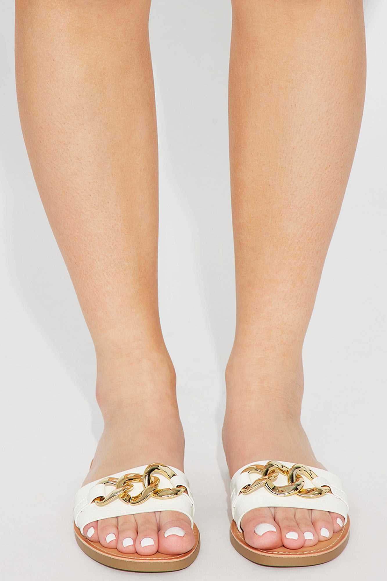 Malia Chain Flat Sandals   White