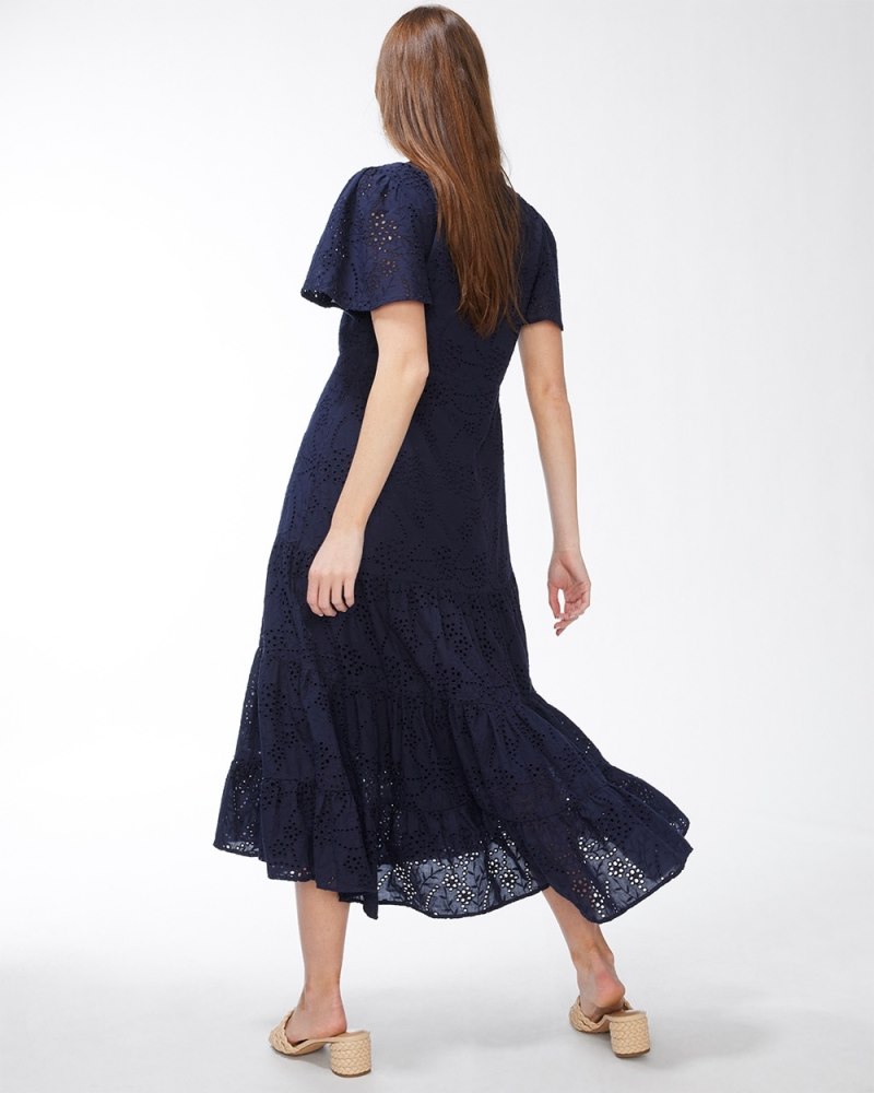 Eyelet Flounce Sleeve Dress Classic Navy