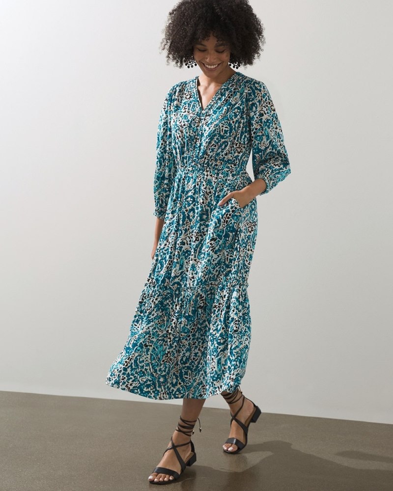 Braid Detail Paisley Midi Dress Turquoise