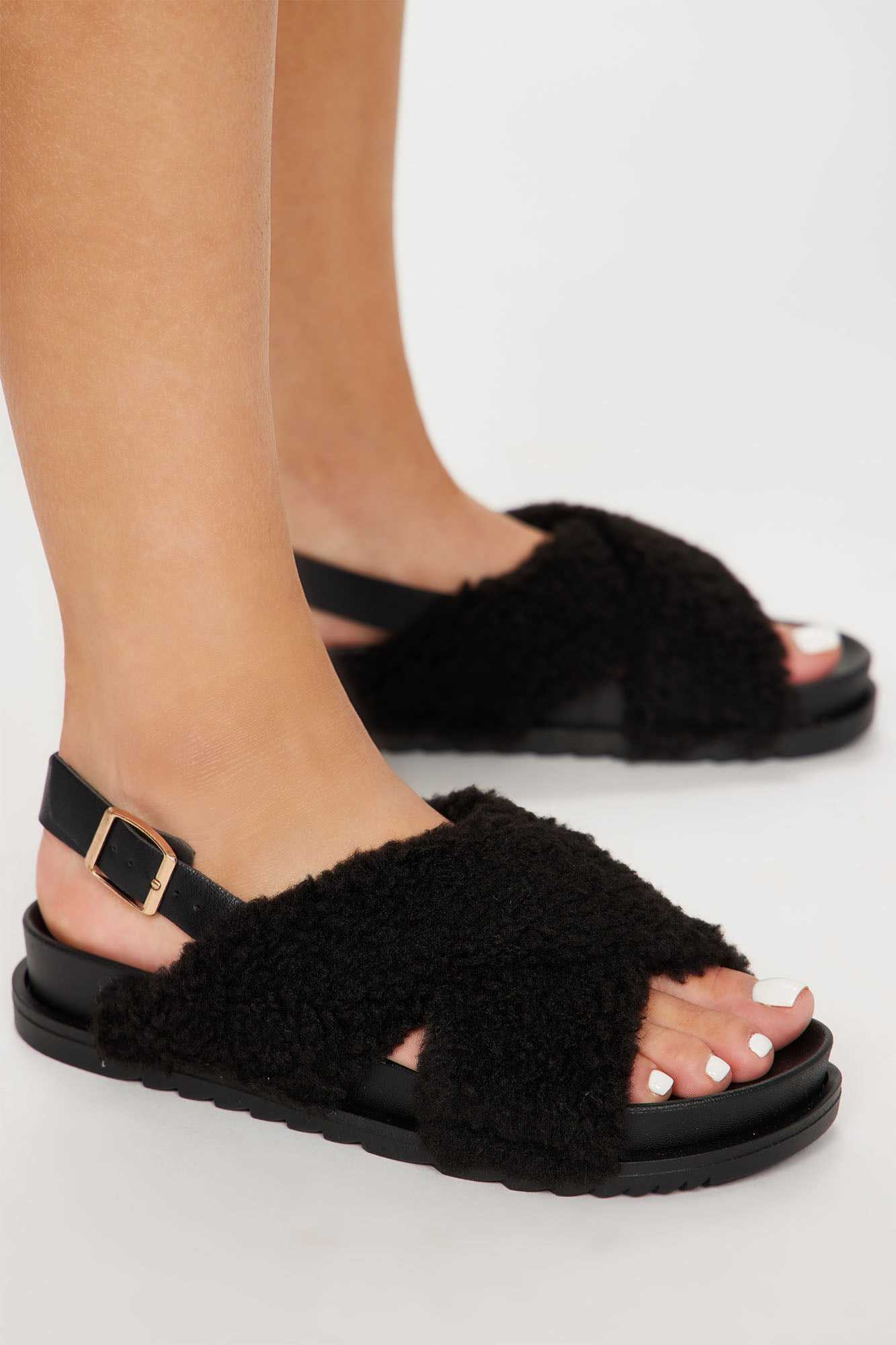 Fuzzy Feels Flat Sandals   Black
