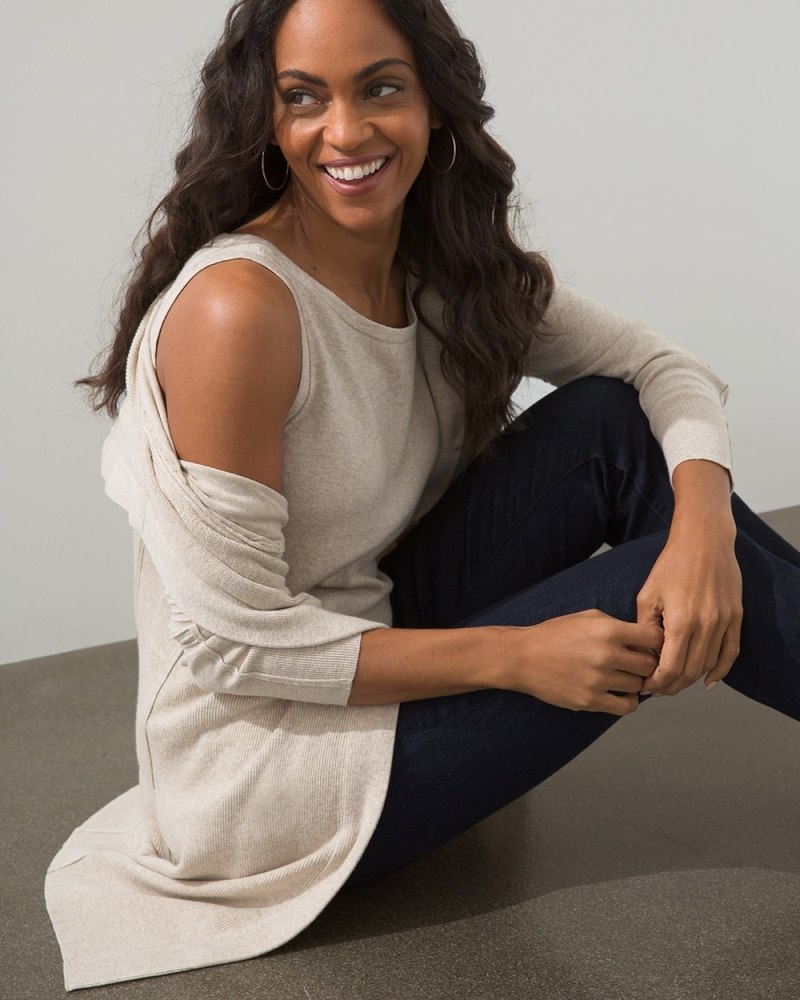 Zenergy Cotton-Cashmere Moto Cardi Natural Tan Heather