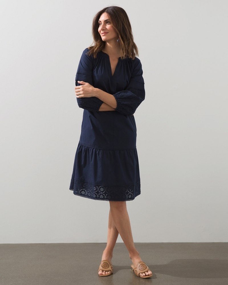 Poplin Contrast Hem Short Dress Classic Navy