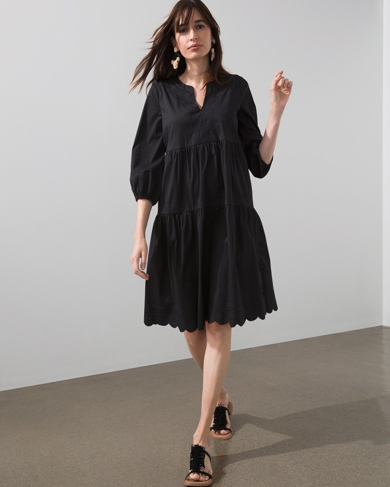 Embroidered Tiered Dress Black