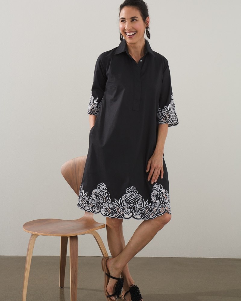 Eyelet Hem Raglan Dress Black