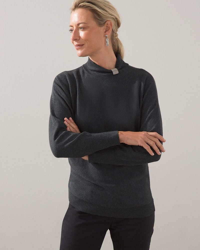 Caviar Bead Mock Neck Sweater Graphite Heather Gray