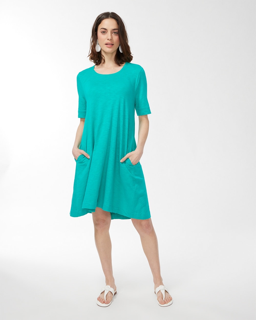 Seamed Cotton Slub T-Shirt Dress Tropical Jade