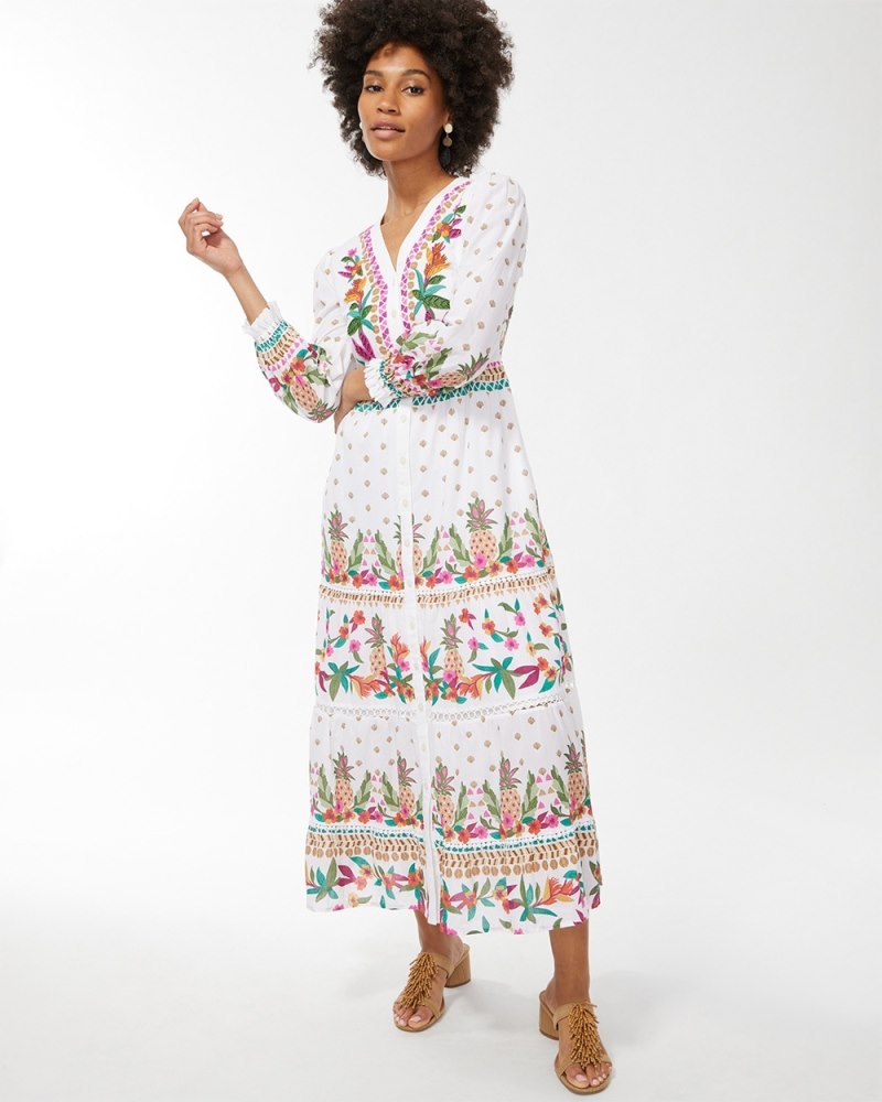 Y-Neck Balloon Sleeve Dress Alabaster