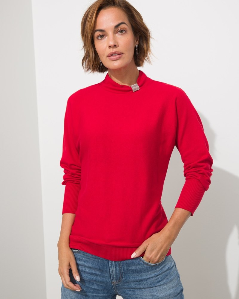 Caviar Bead Mock Neck Sweater Wild Poppy