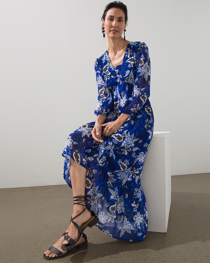 Floral Clip Dot Maxi Dress Rich Cobalt