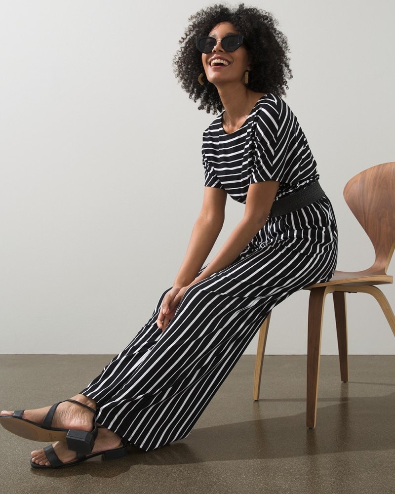 Stripe Short Sleeve Jumpsuit Black/White