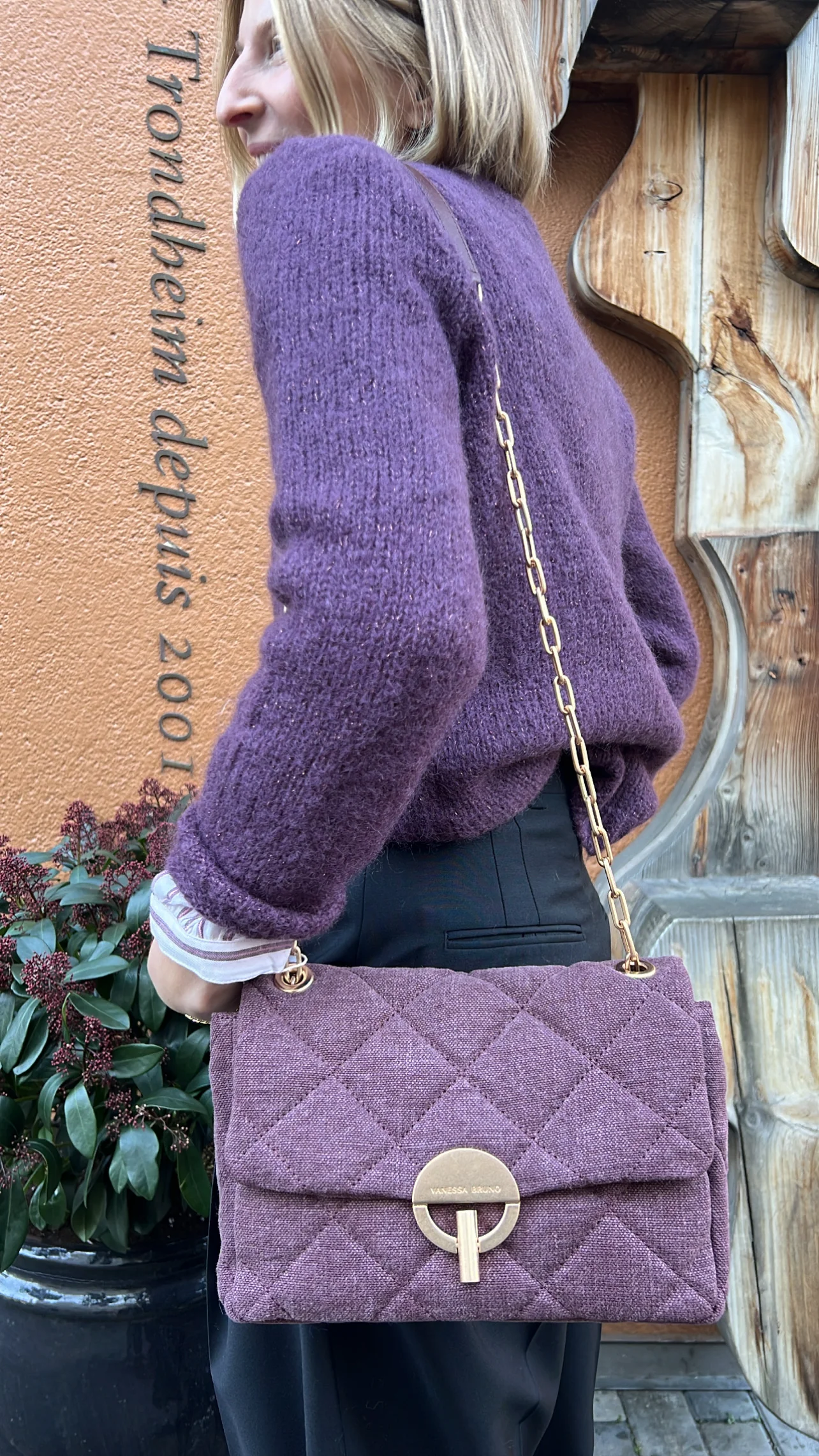 VANESSA BRUNO - Moon Bag Linen - Prune