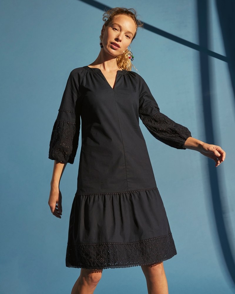 Poplin Contrast Hem Short Dress Classic Navy