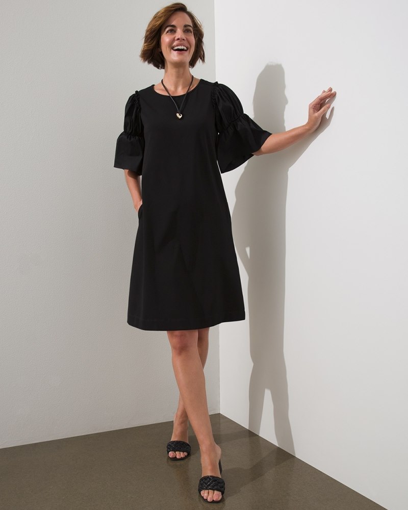 Knit-Woven Mix Tiered Sleeve Dress Black