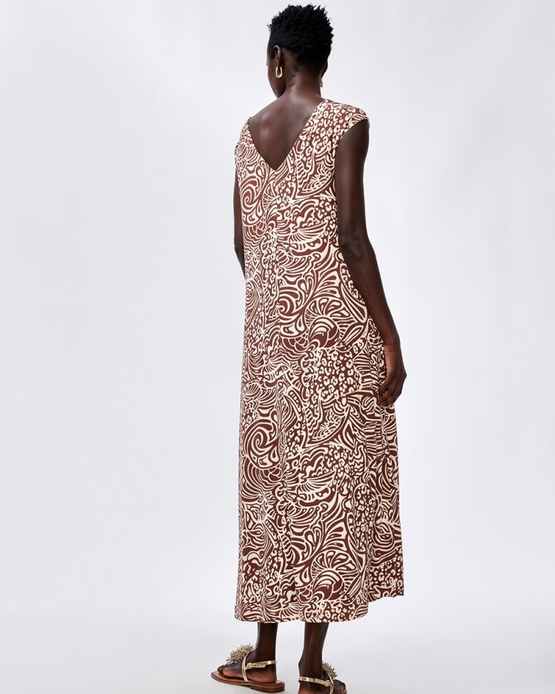 Travelers Animal V-Back Dress Chestnut