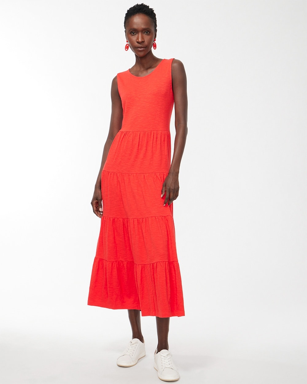 Sleeveless Cotton Slub Maxi Dress Flame Scarlet