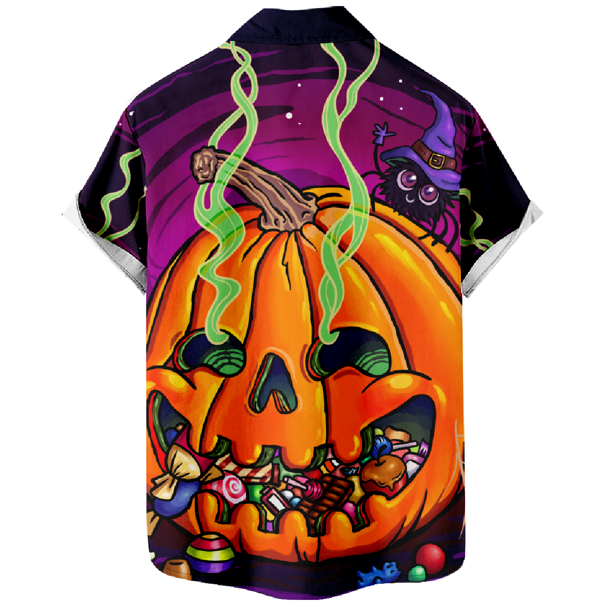 Jack O' Lantern Button Up Shirt Men's Halloween Shirt Short Sleeve Shirt