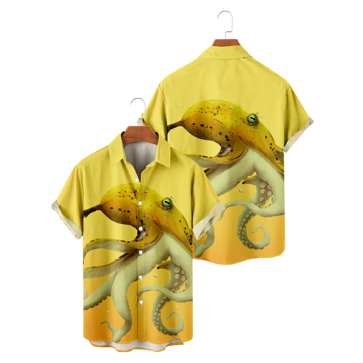 Yellow Banana Octopus Print Button Up Shirt for Men Short Sleeve Shirt Regular Fit