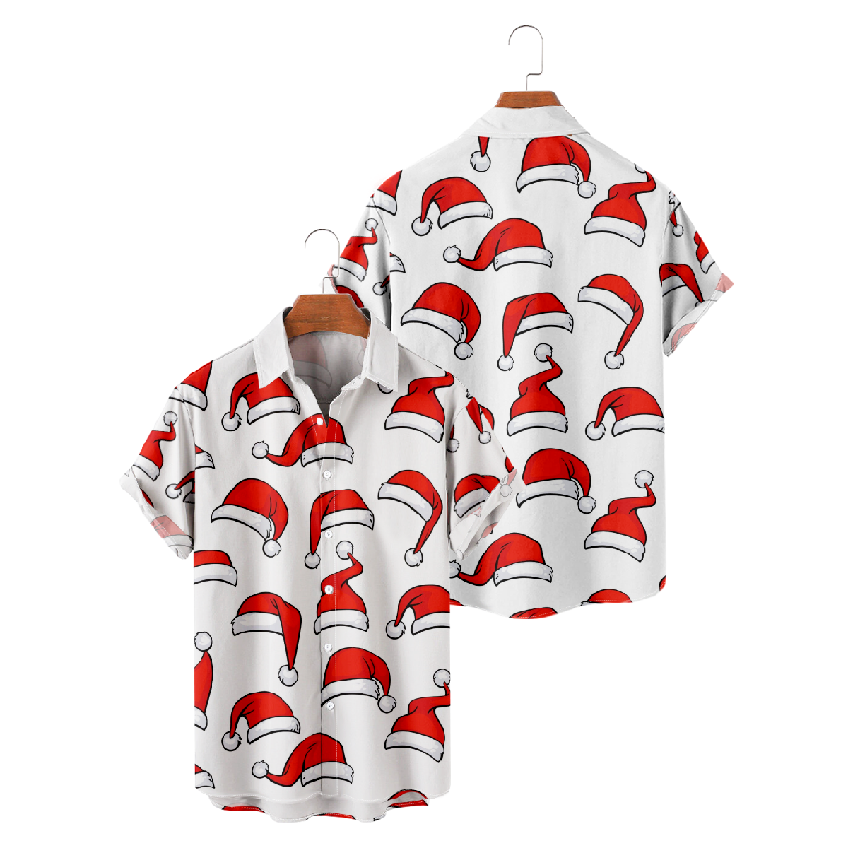 Santa Claus Red Hat Hawaiian Shirt Men's Button Up Shirt Short Sleeve Regular Fit