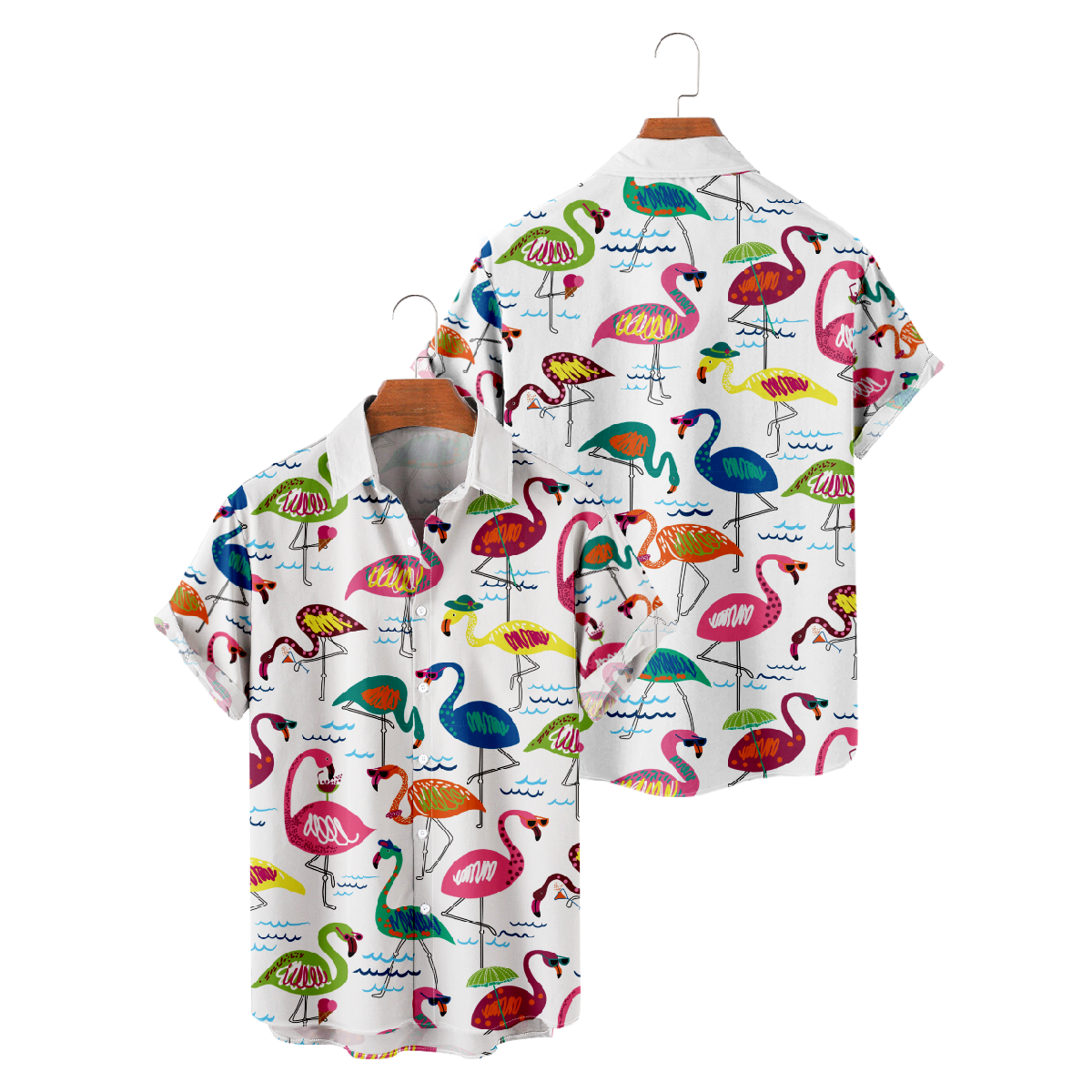 Men's Shirt Flamingo Print Short Sleeve Shirt Button Up Hawaiian Shirt