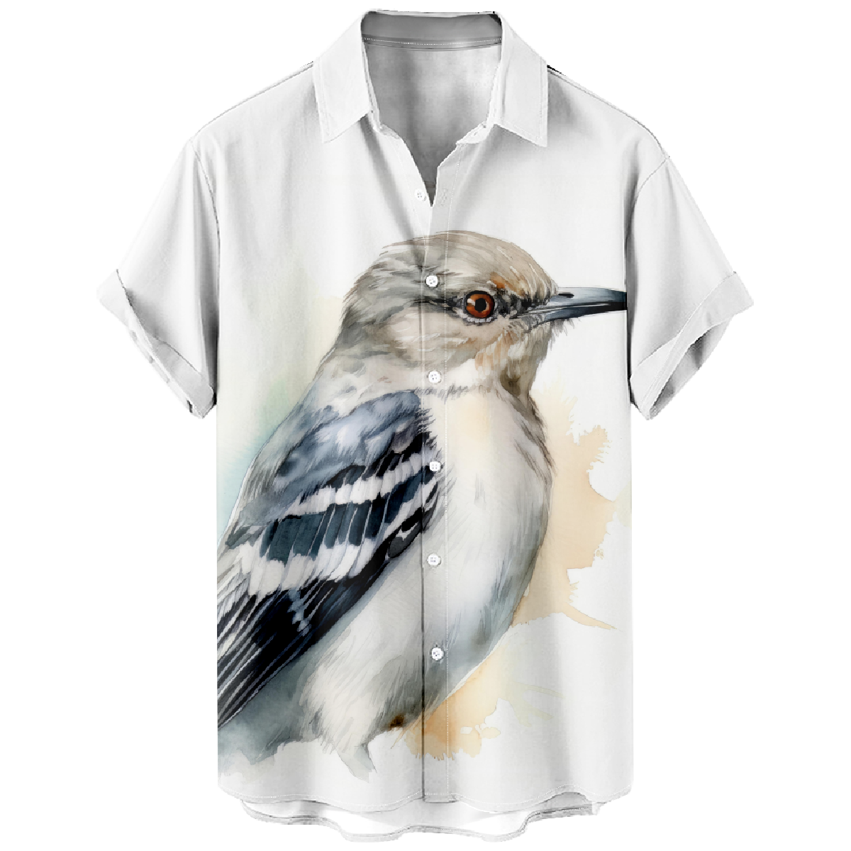 Men's Mockingbird Print Short Sleeve Shirt Summer Button Tops