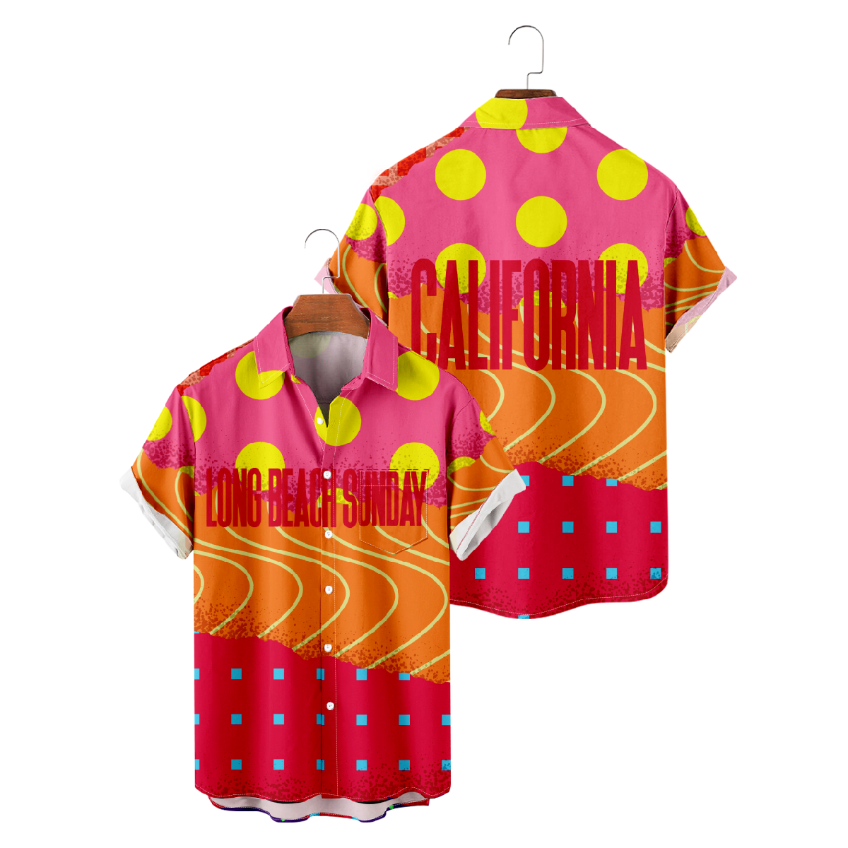 California Long Beach Short Sleeve Shirt Men's Button Shirt Summer Hawaiian Tops