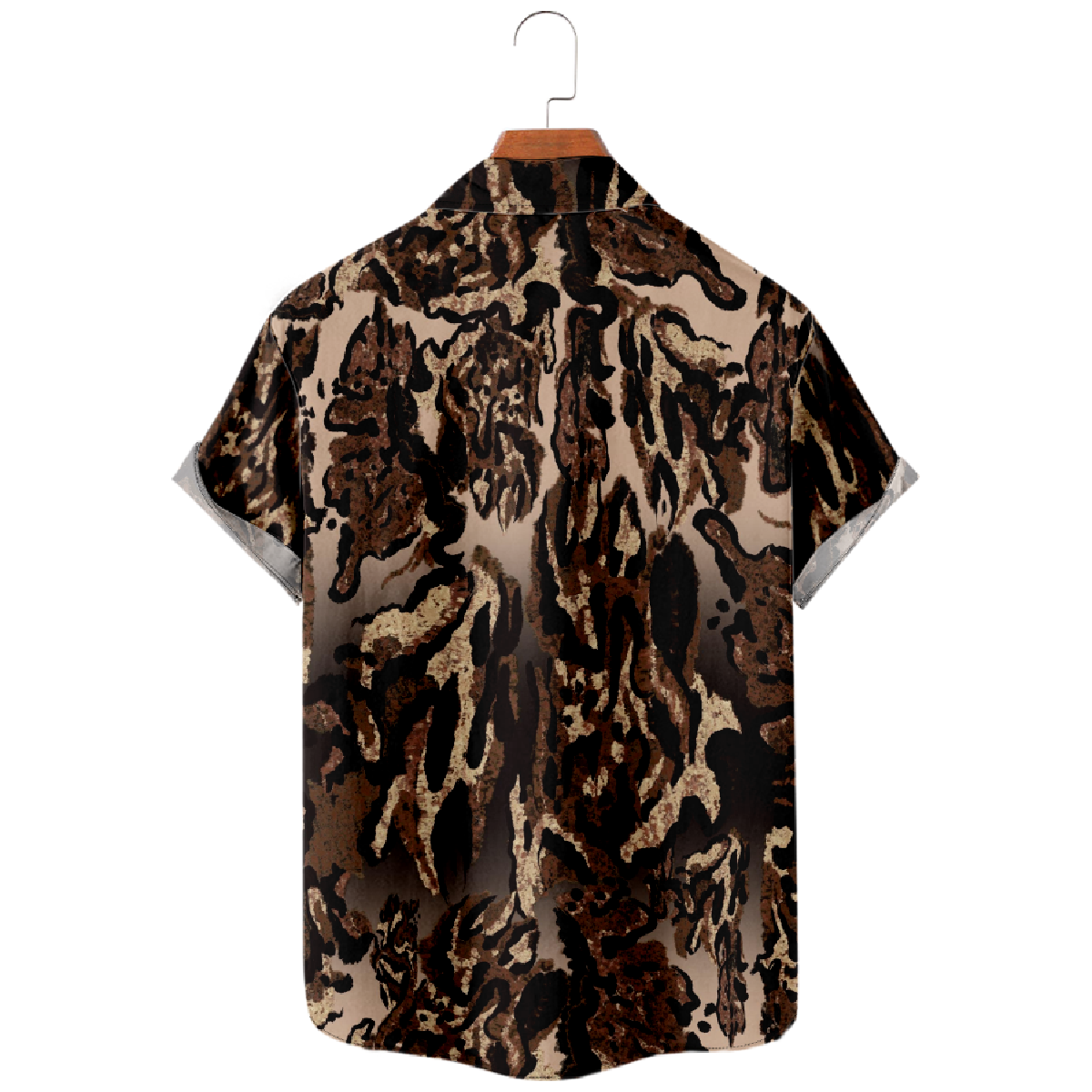 Brown Pattern Button Up Shirt for Men Short Sleeve Shirt Casual Shirt