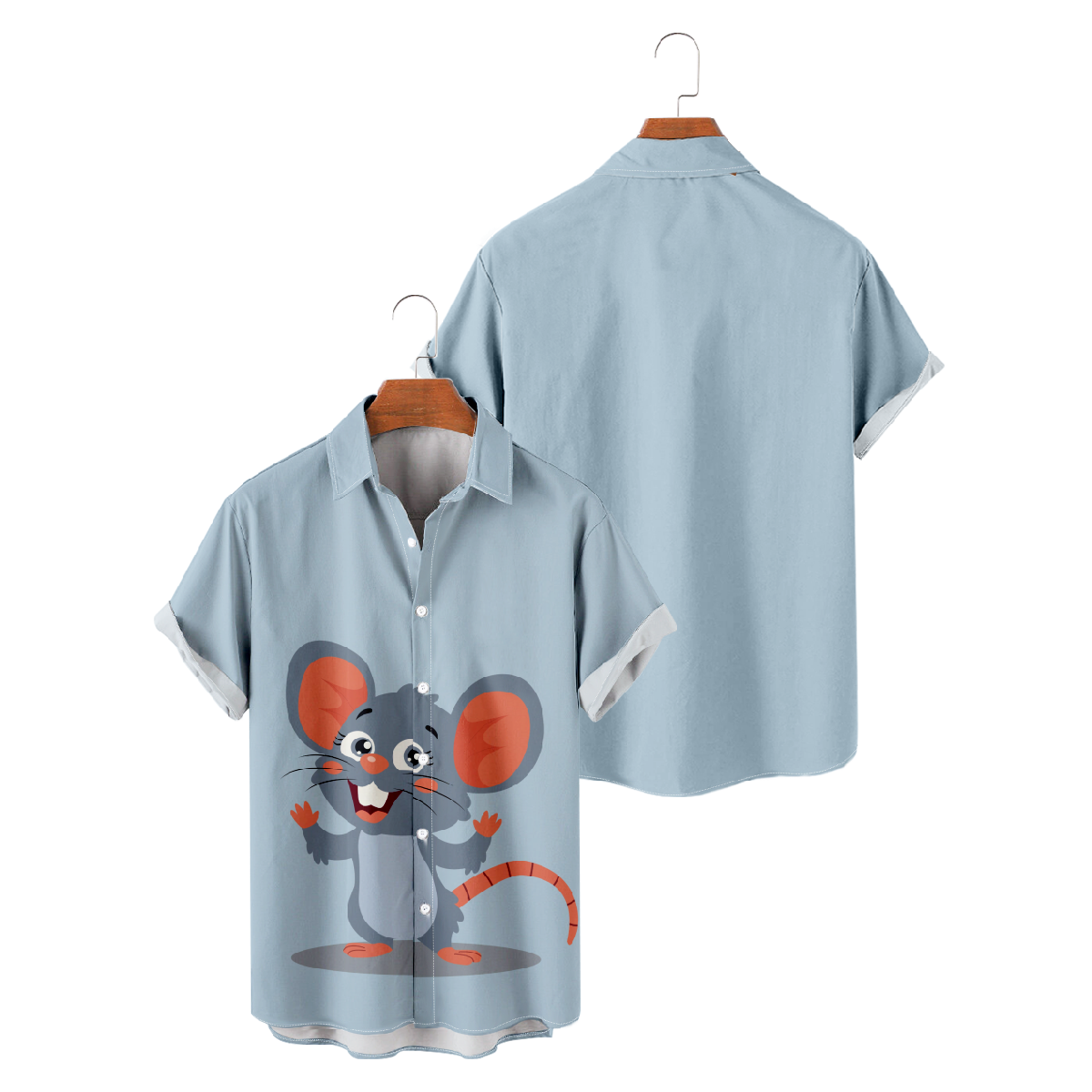 Cute Rat Print Button Up Shirt for Men Short Sleeve Shirt Regular Fit