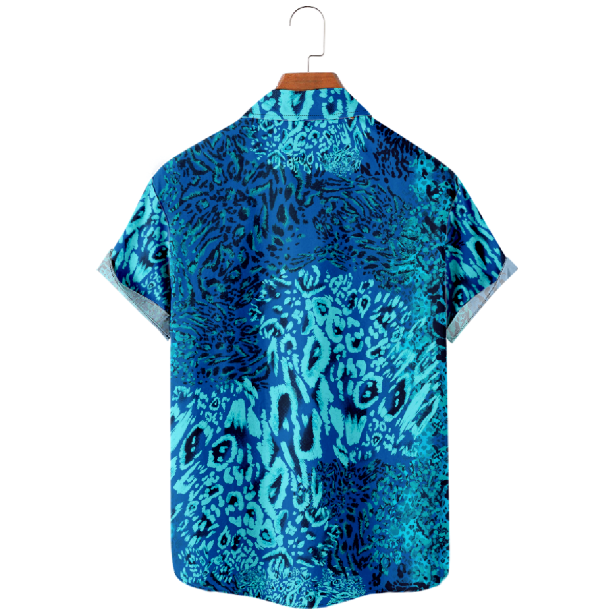 Ocean Blue Button Up Shirt for Men Short Sleeve Shirt Casual Shirt