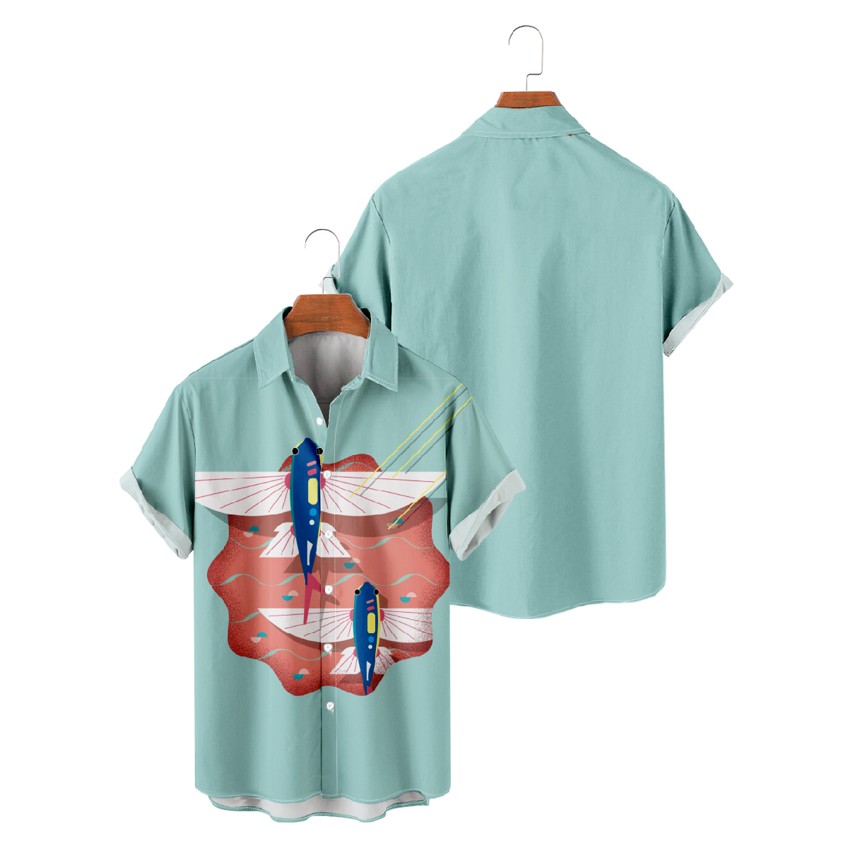 Flying Fish Hawaiian Shirt Men's Button Up Shirt Short Sleeve Regular Fit