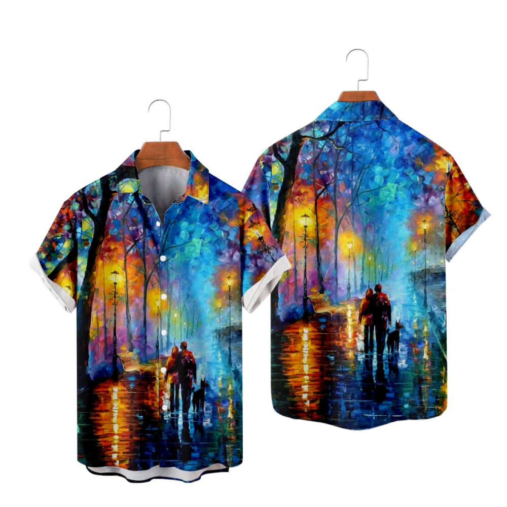 Strolling in the Park Button Up Shirt Summer Shirt Men's Short Sleeves