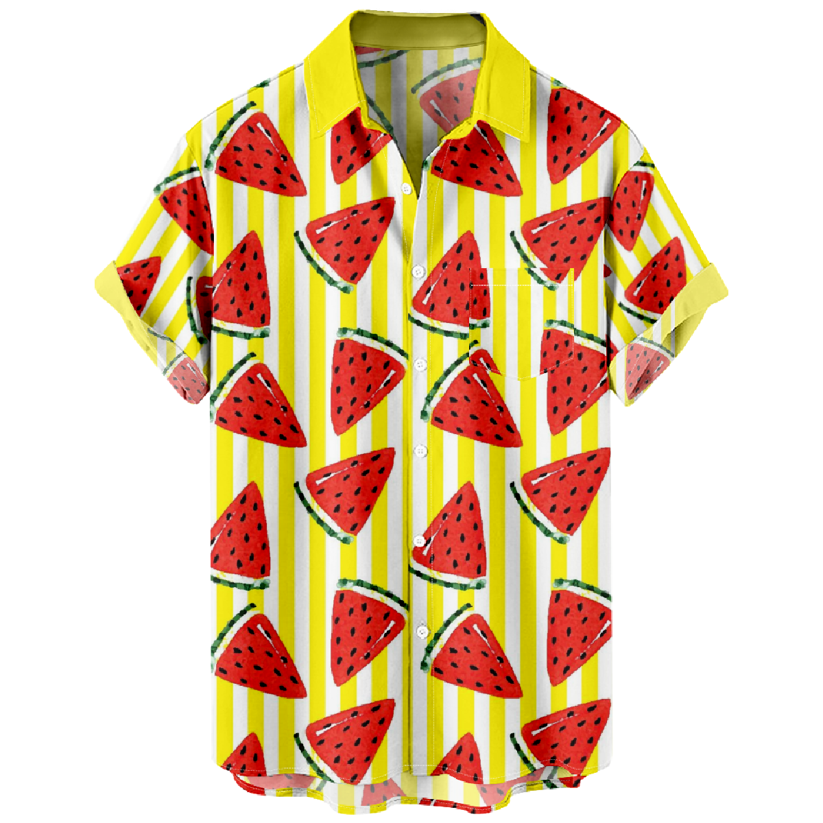 Watermelon Striped Shirt Men's Short Sleeve Tops Button Shirt Hawaiian Shirt