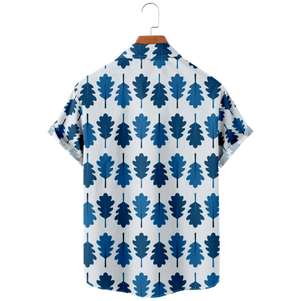 Oak Tree Leaves Print Button Up Shirt Men's Leaves Print Short Sleeve Shirt Casual Shirt