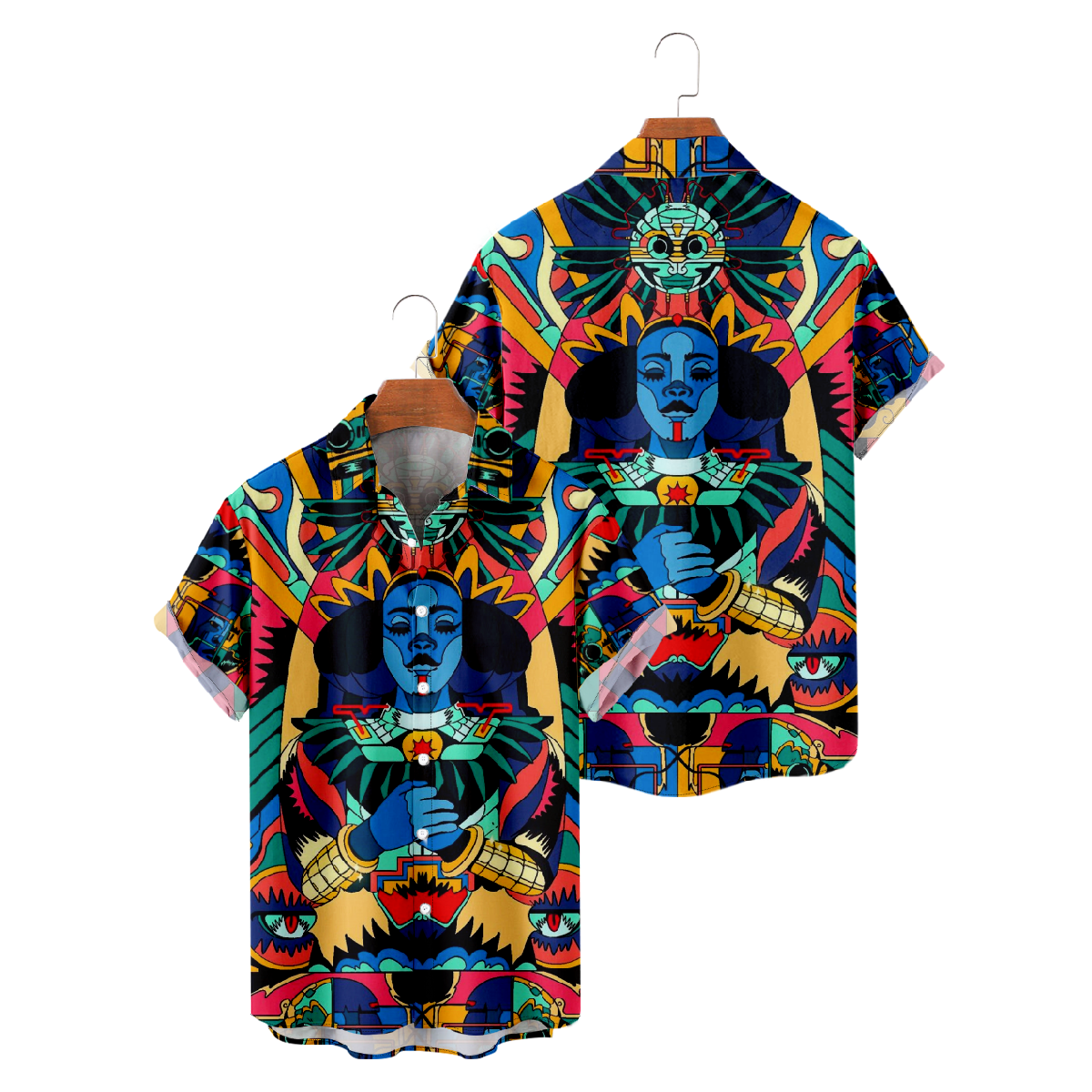 Mens Ethnic Hawaiian Shirt Multicolor Button Up Shirt Short Sleeve Regular Fit Quick Dry