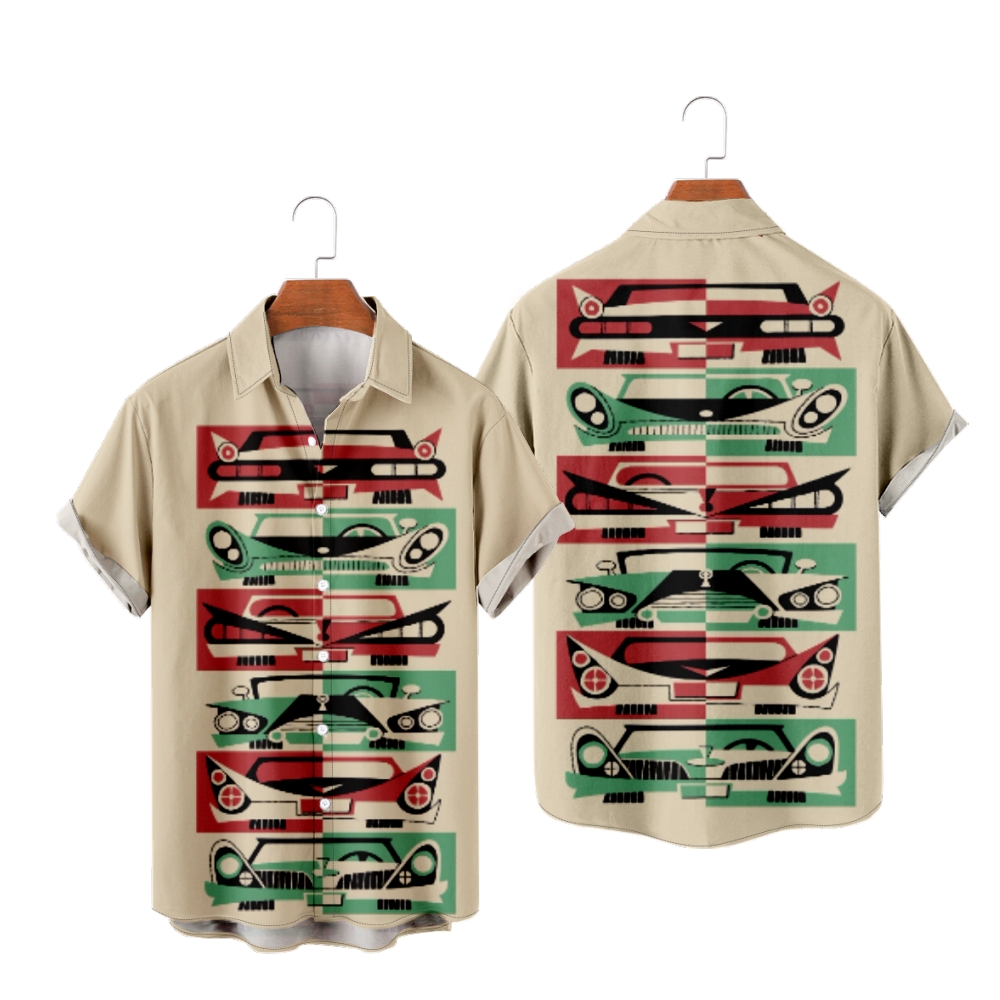 Classic Vehicles Button Up Shirt Men's Short Sleeves Straight Collar Regular Fit