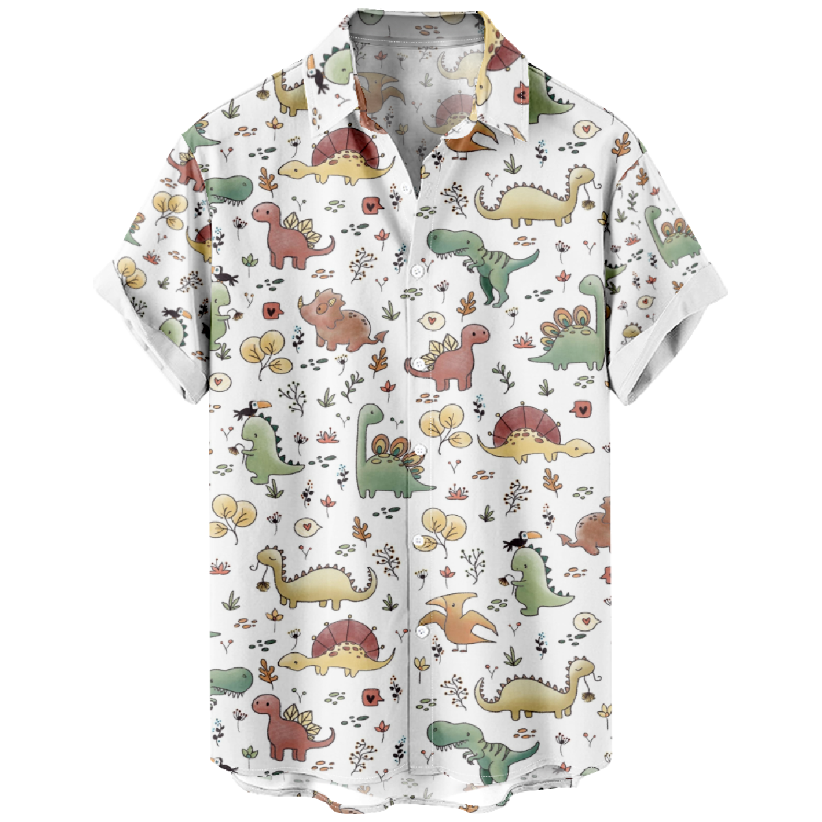 Mens Dinosaur Pattern Print Short-Sleeve Shirt Summer Button Shirt Allover Print