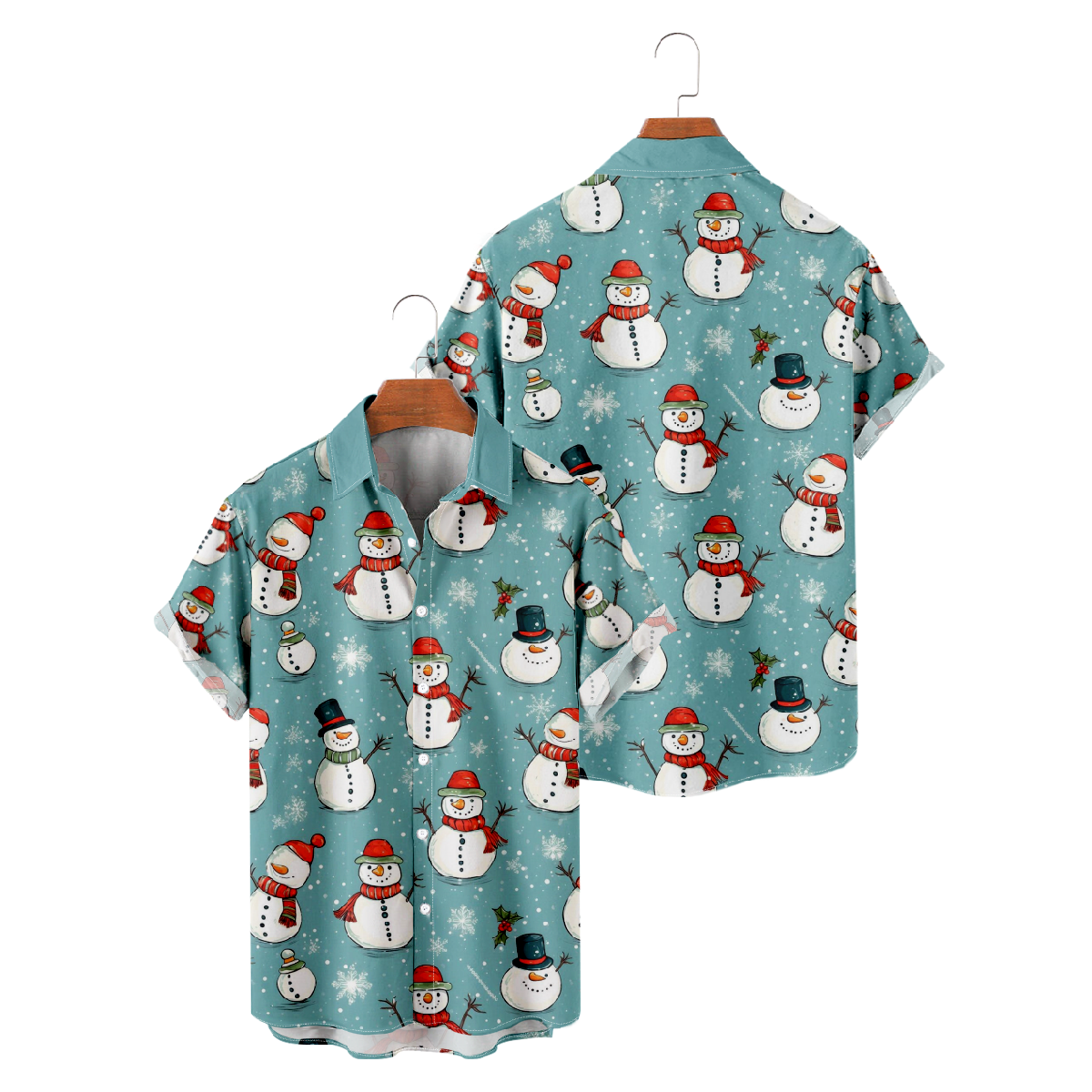 Snowman Hawaiian Shirt Men's Button Up Shirt Short Sleeve Regular Fit