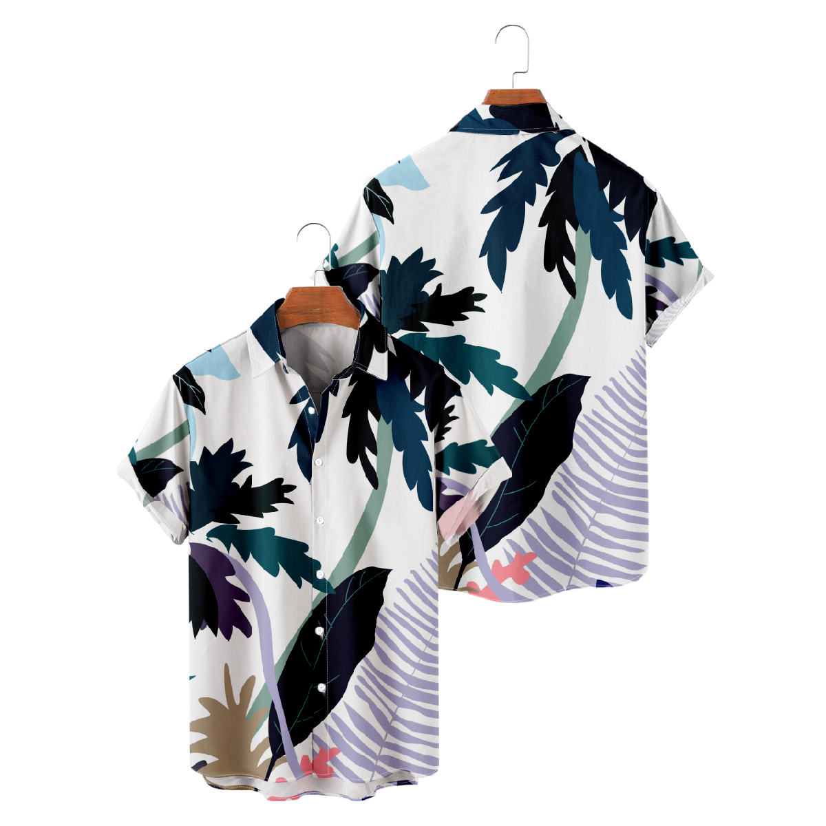 Plant Leaves Print Button Up Shirt Men's Casual Short Sleeve Shirt