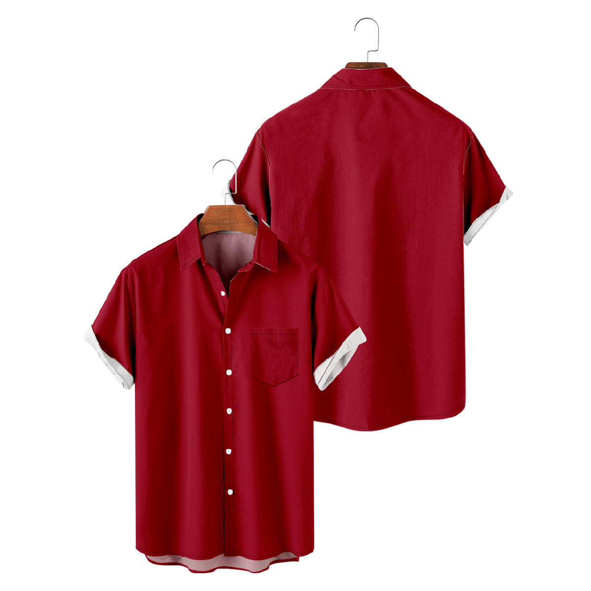 Houston Battle Red Button Up Shirt for Men Shirt with Front Pocket Short Sleeve