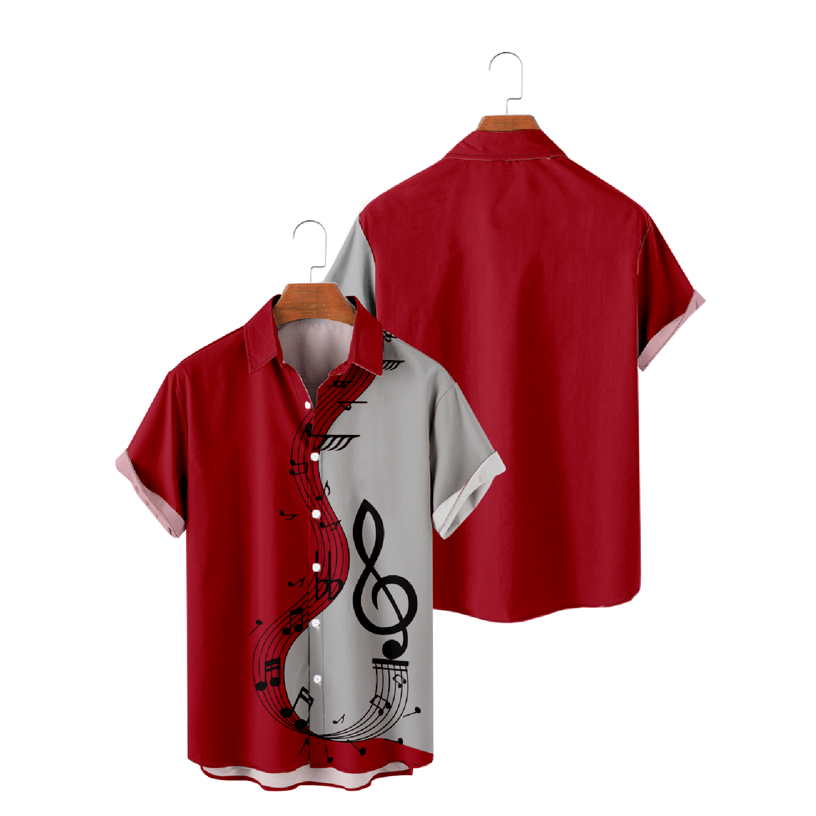 Music Symbols Two Tone Short Sleeve Shirt Men's Button Up Shirt Summer Thin Tops