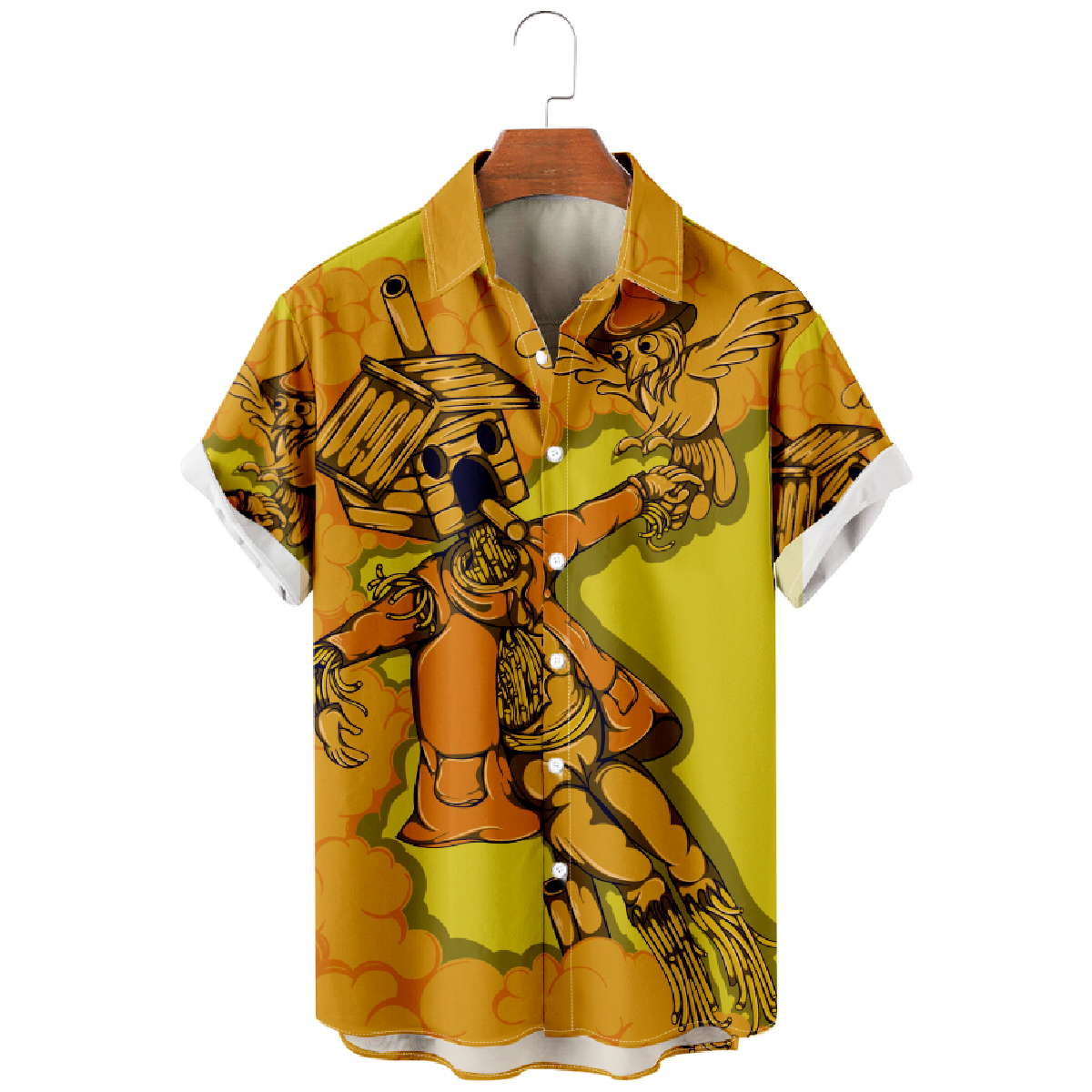 Scarecrow Halloween Shirt Mens Hawaiian Button Up Shirt Short Sleeve