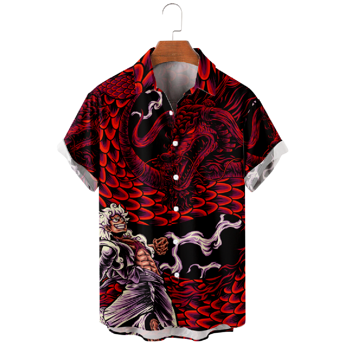 One Piece Red Dragon Print Shirt for Men Button Up Shirt Short Sleeve Hawaiian Shirt Ideal Gift