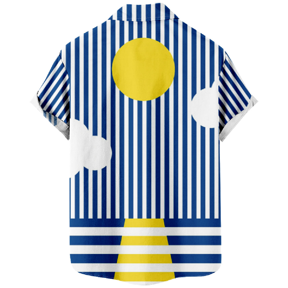 Men's Striped Short Sleeve Shirt Sun and Sea Graphic Print Button Shirt Summer Tops