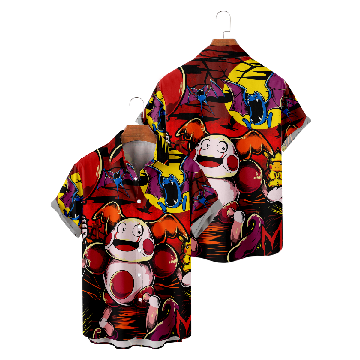 Pokemon Hawaiian Shirt Summer Short Sleeve Shirt Button Up Straight Collar Men's Tops