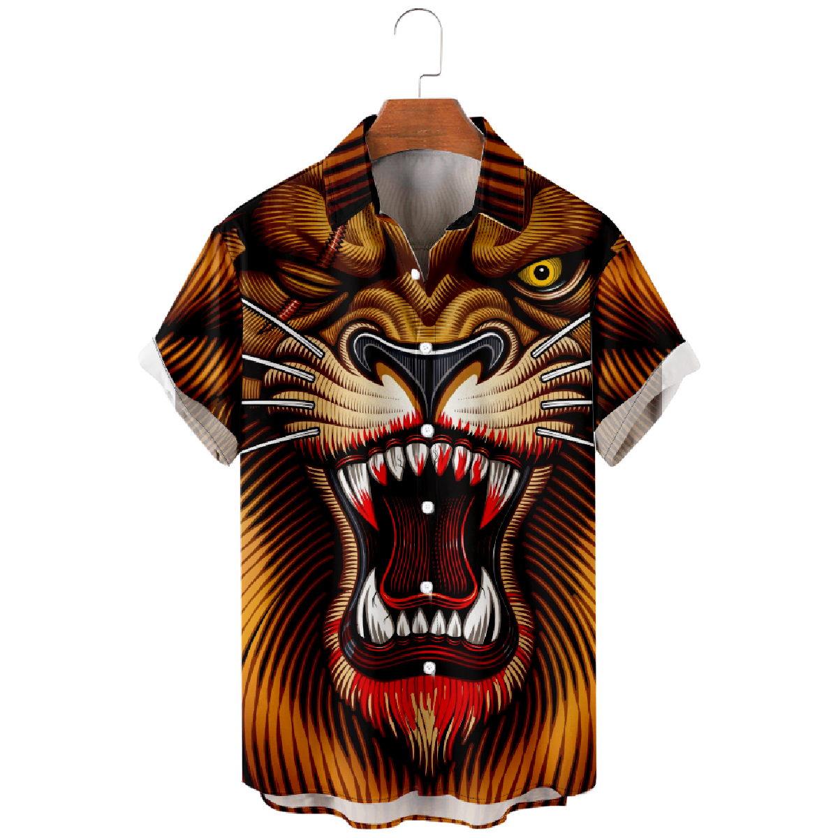 One Eyed Lion Button Up Shirt Mens Short Sleeve Shirt Regular Fit