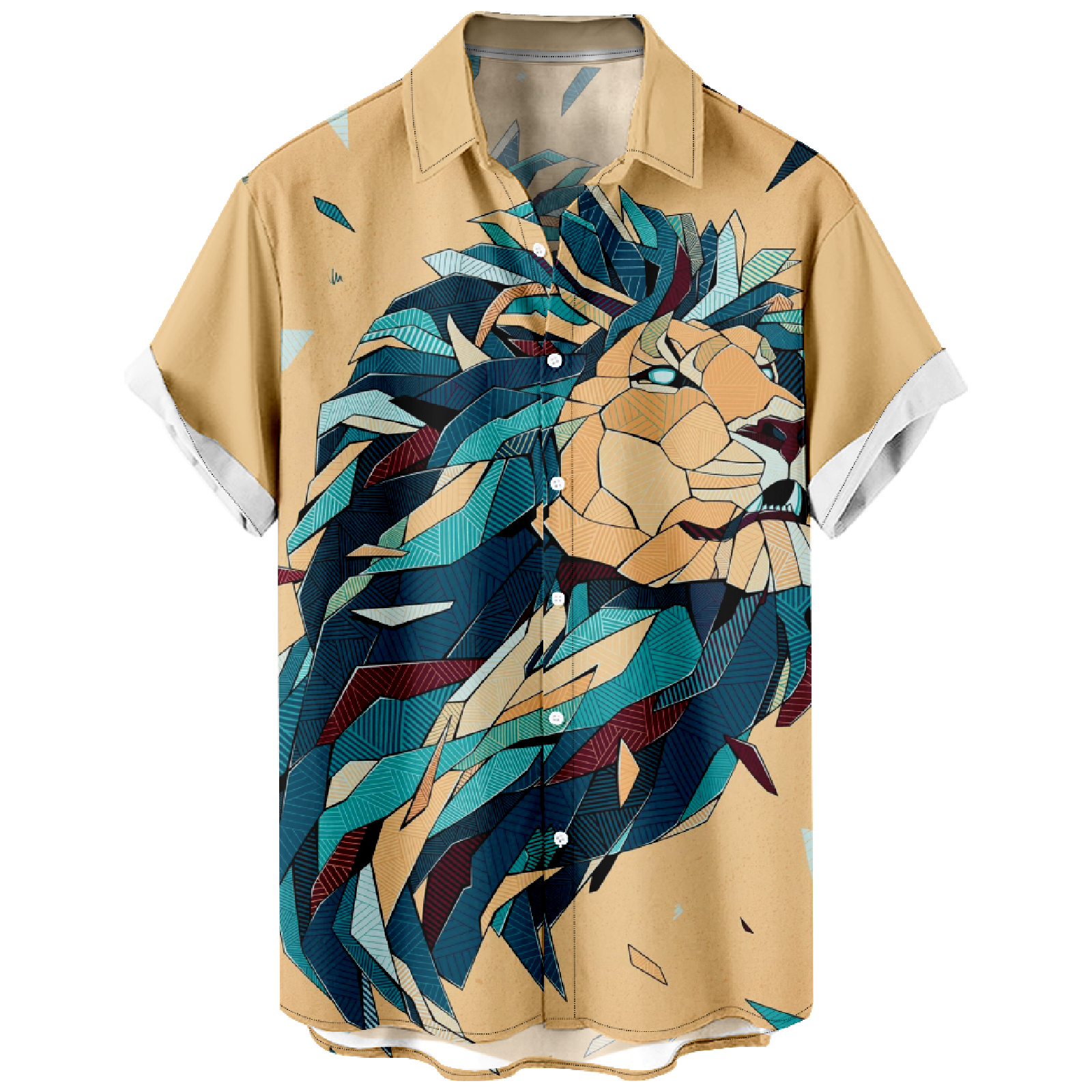 Lion Button Up Shirt Short Sleeve Shirt Men's Casual Shirt