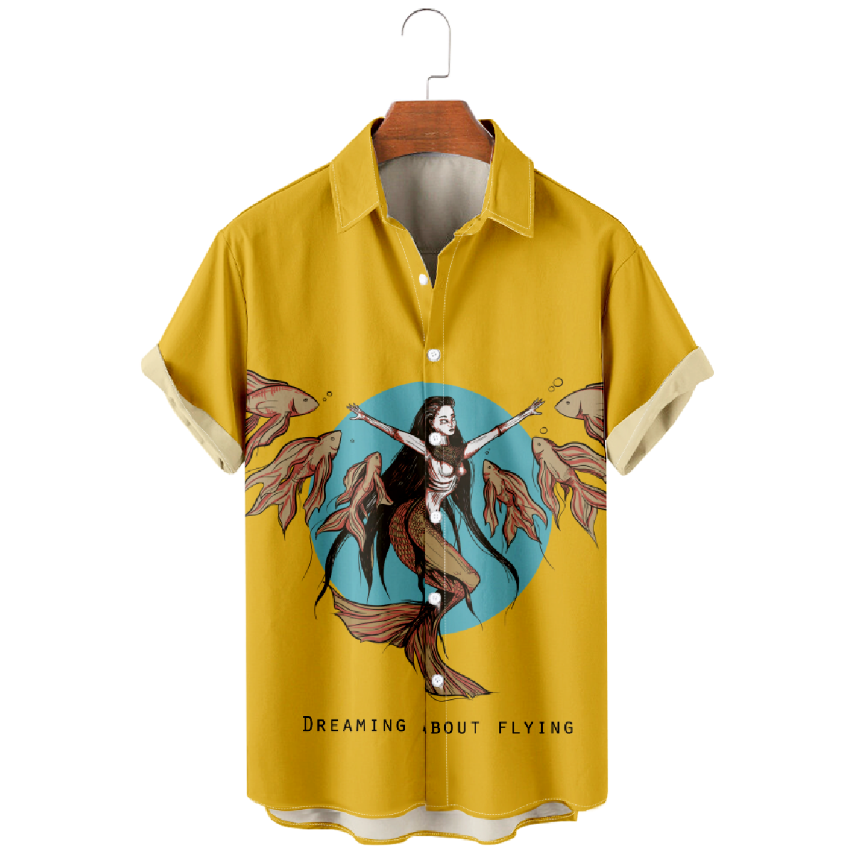 Mermaid Hawaiian Shirt Men's Button Up Shirt Short Sleeve Regular Fit